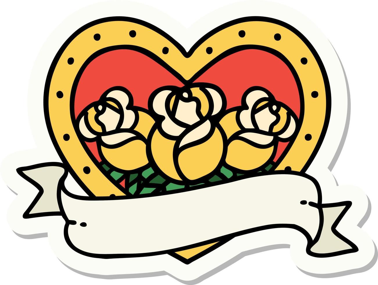 sticker of tattoo in traditional style of a heart and banner with flowers vector
