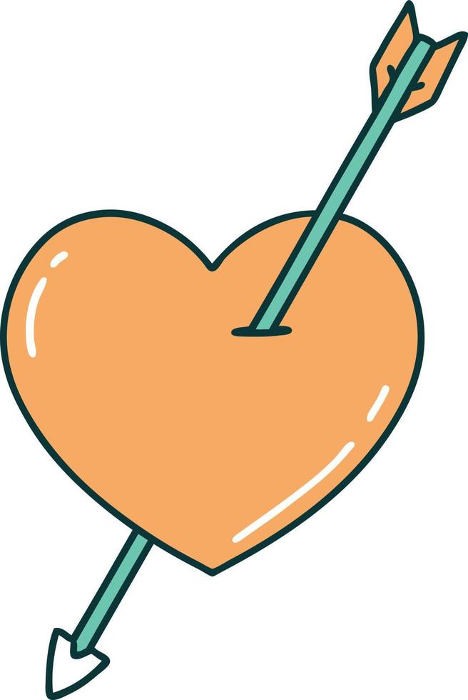 iconic tattoo style image of an arrow and heart vector