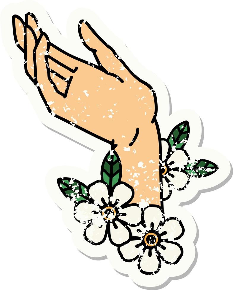 distressed sticker tattoo in traditional style of a hand vector