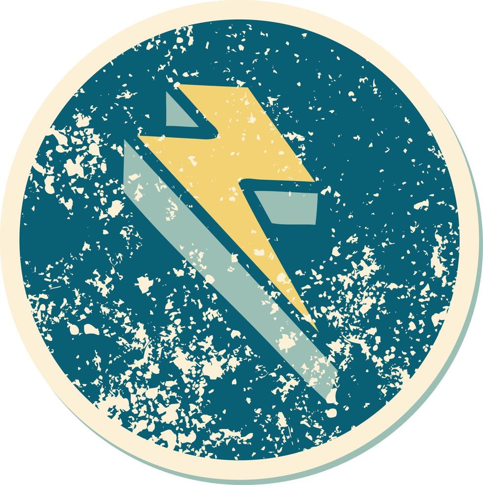 iconic distressed sticker tattoo style image of lighting bolt vector