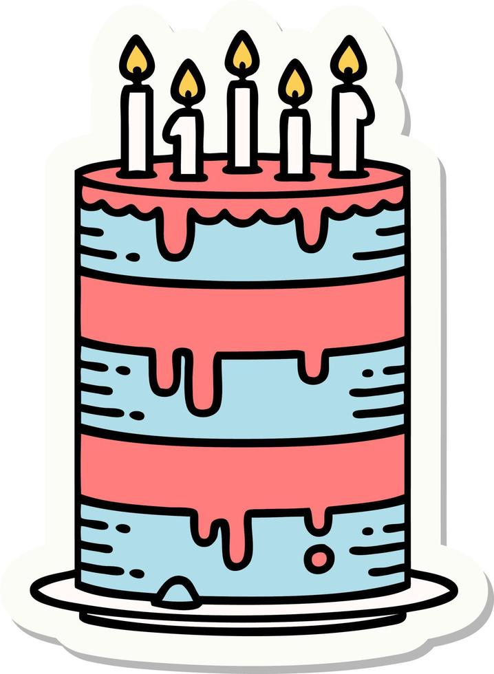 sticker of tattoo in traditional style of a birthday cake vector