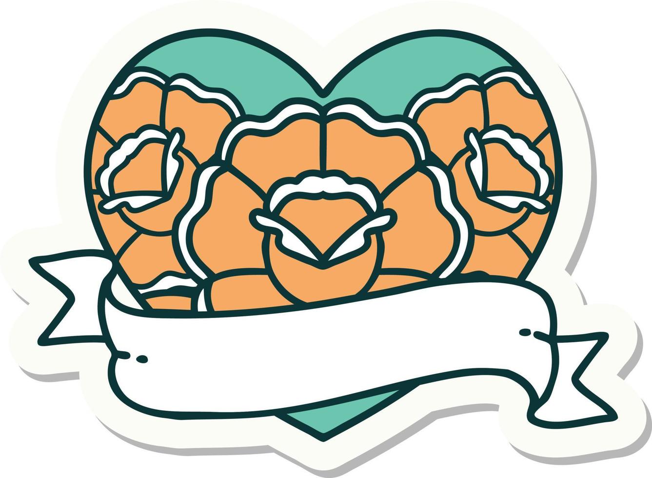 sticker of tattoo in traditional style of a heart and banner with flowers vector