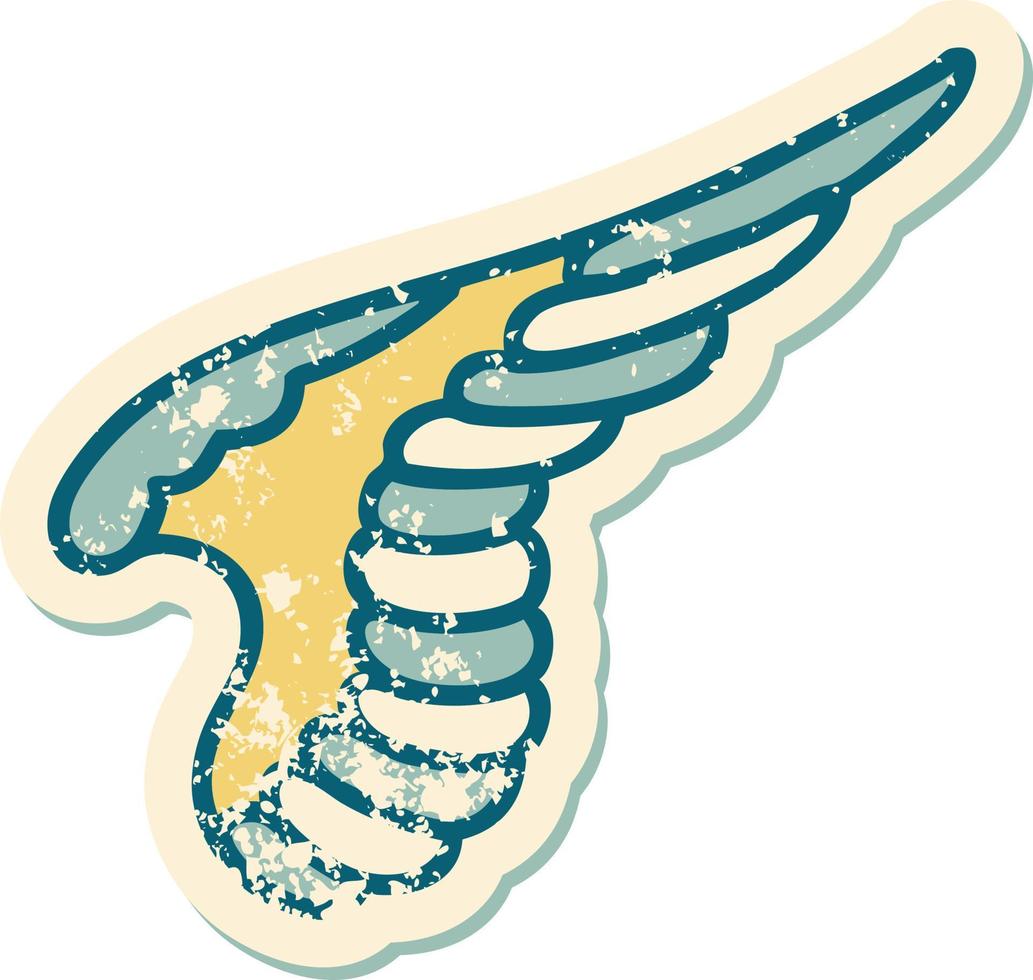 iconic distressed sticker tattoo style image of a wing vector