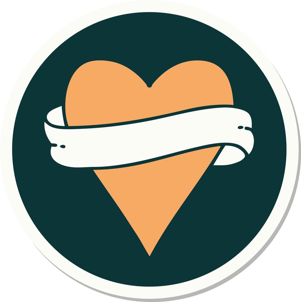 sticker of tattoo in traditional style of a heart and banner vector