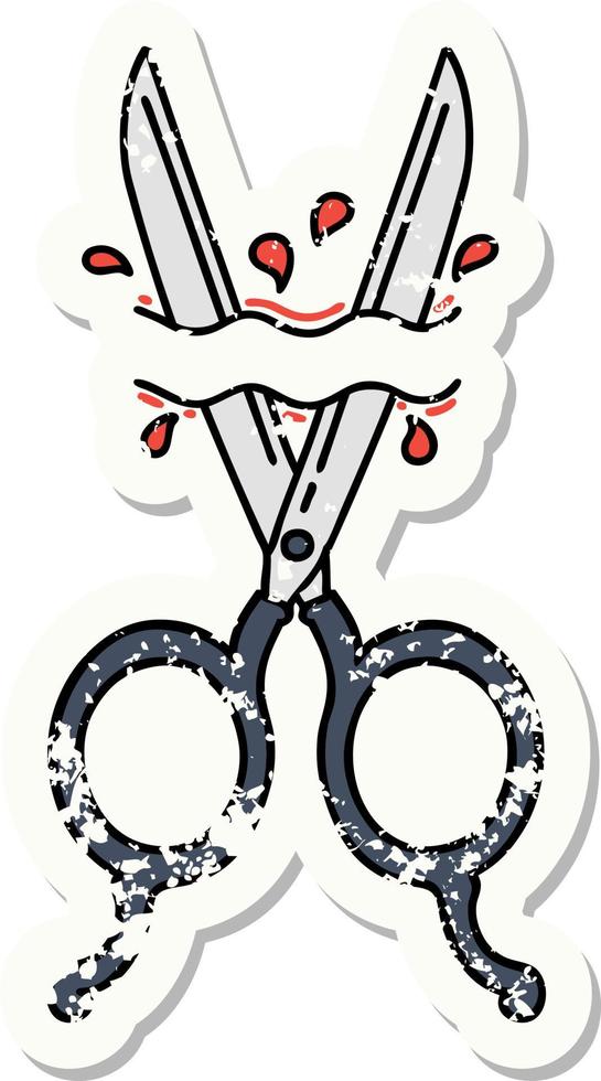 distressed sticker tattoo in traditional style of barber scissors vector