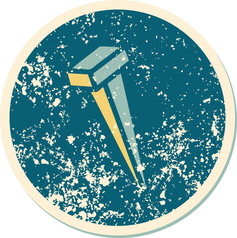 iconic distressed sticker tattoo style image of iron nail vector
