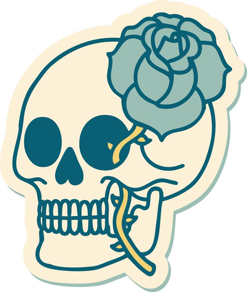 sticker of tattoo in traditional style of a skull and rose vector