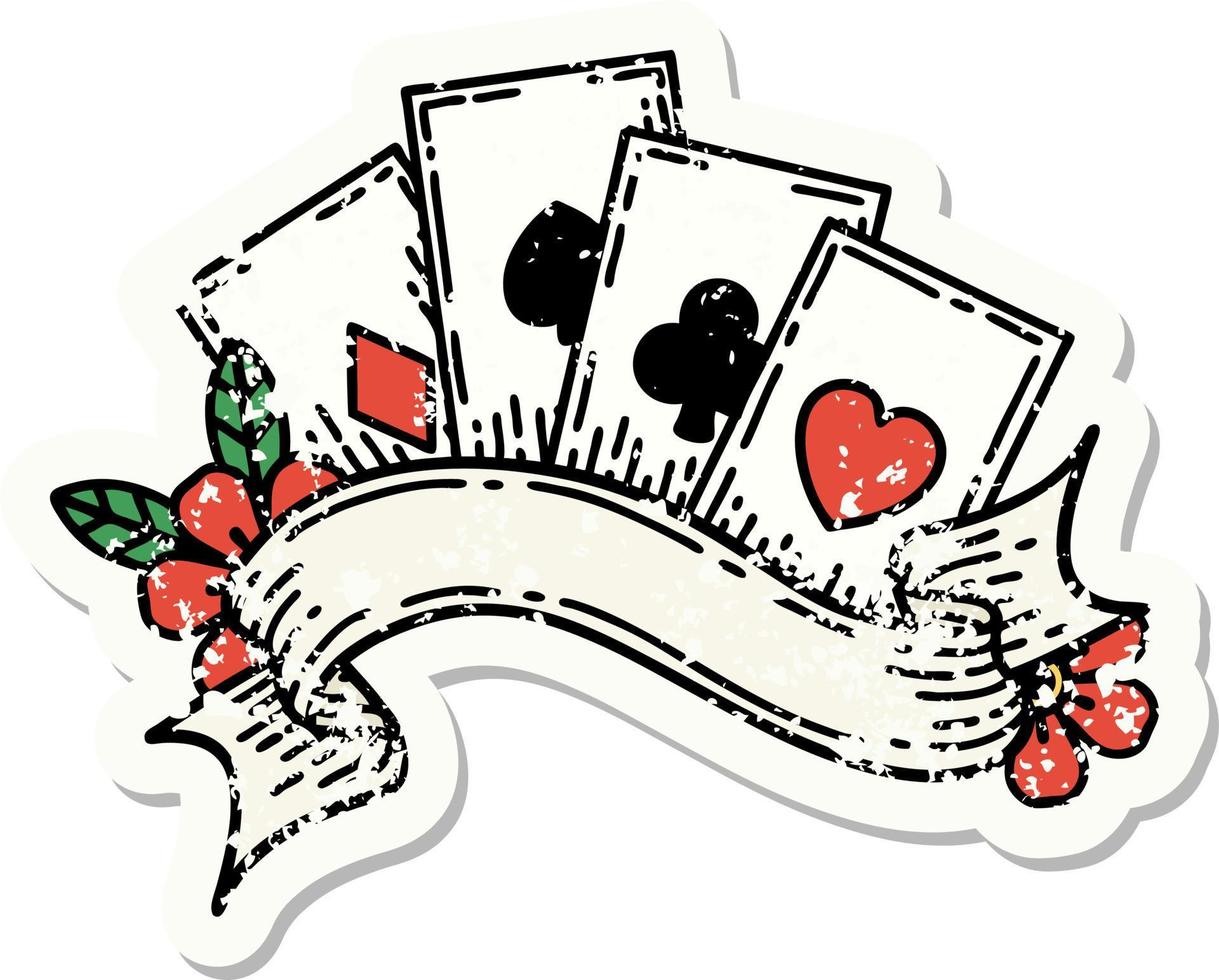distressed sticker tattoo in traditional style of cards and banner vector