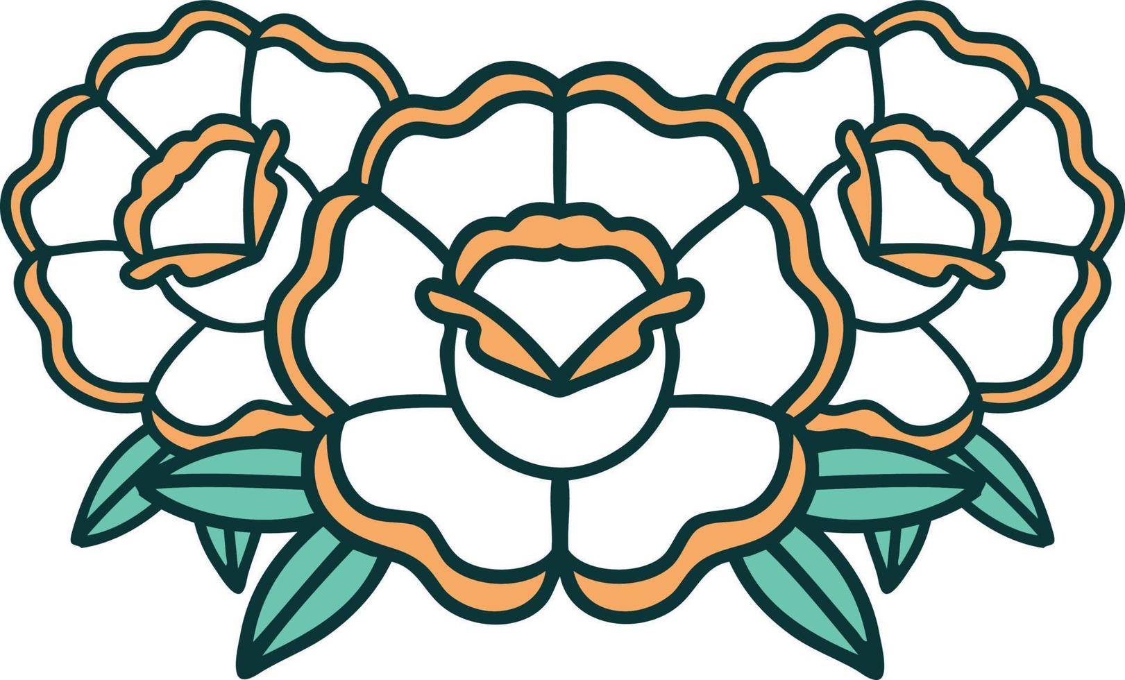 iconic tattoo style image of a bouquet of flowers vector