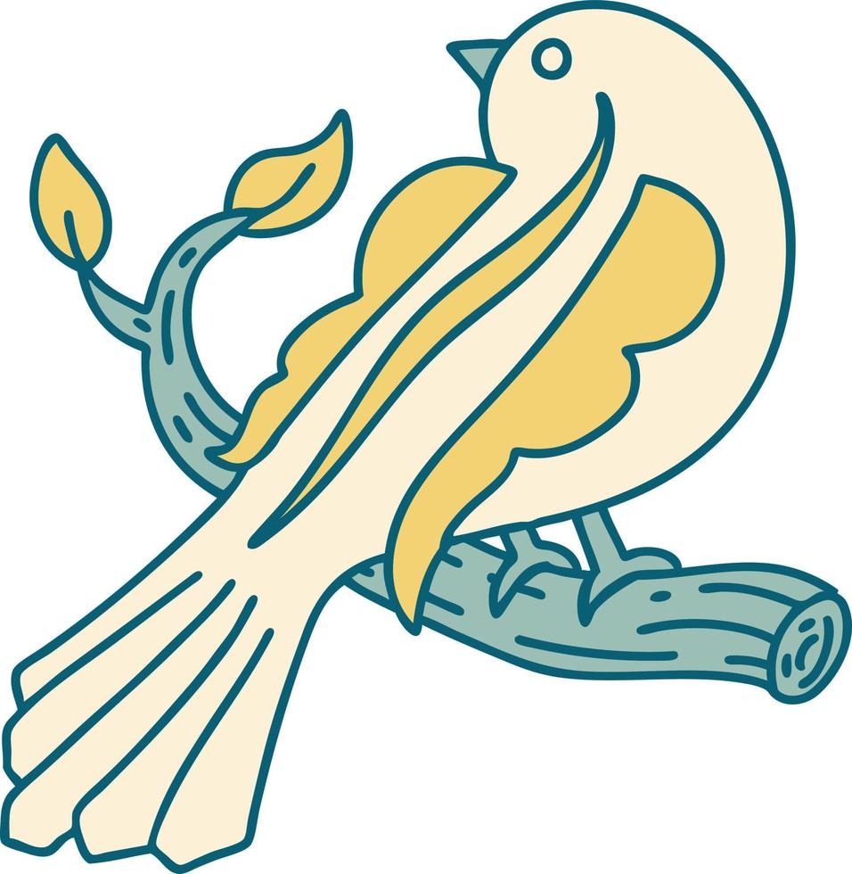 iconic tattoo style image of a bird on a branch vector