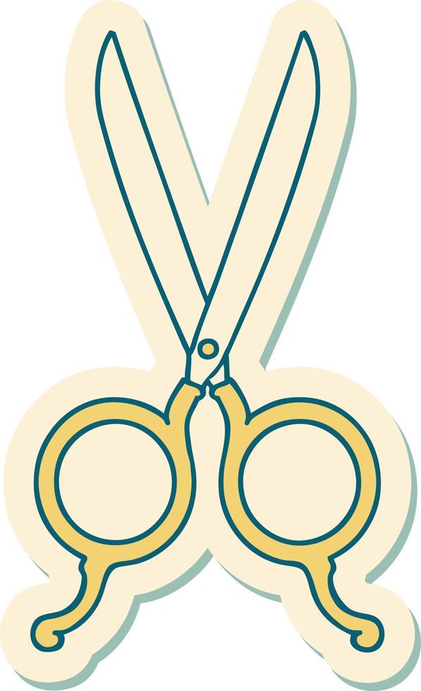 sticker of tattoo in traditional style of barber scissors vector