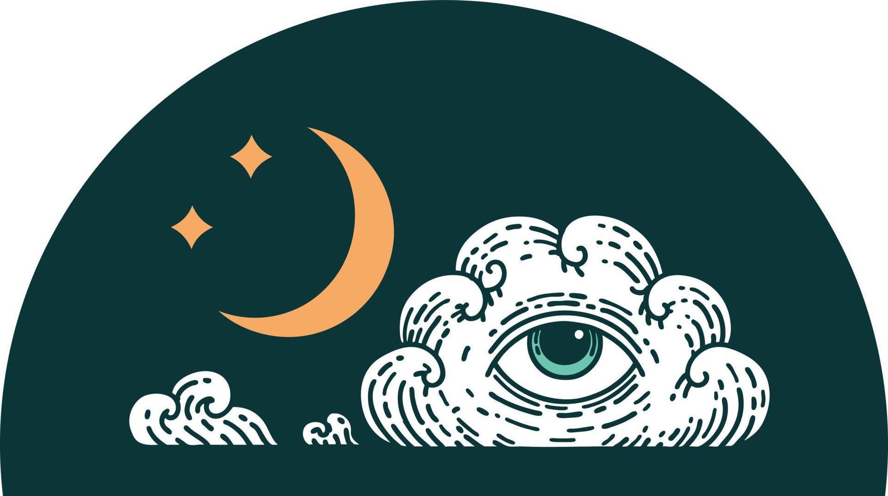 iconic tattoo style image of moon stars and cloud vector