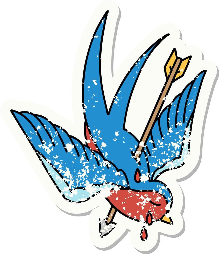 distressed sticker tattoo in traditional style of a swallow crying vector