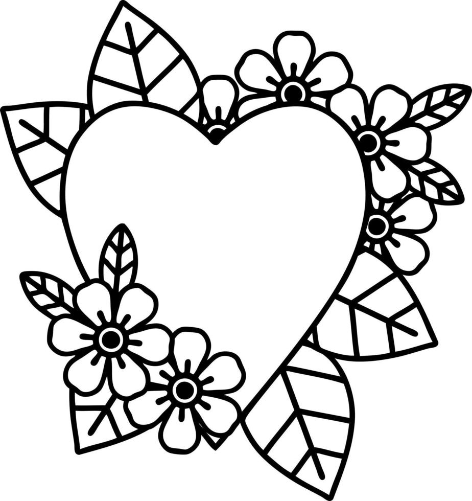 tattoo in black line style of a botanical heart vector