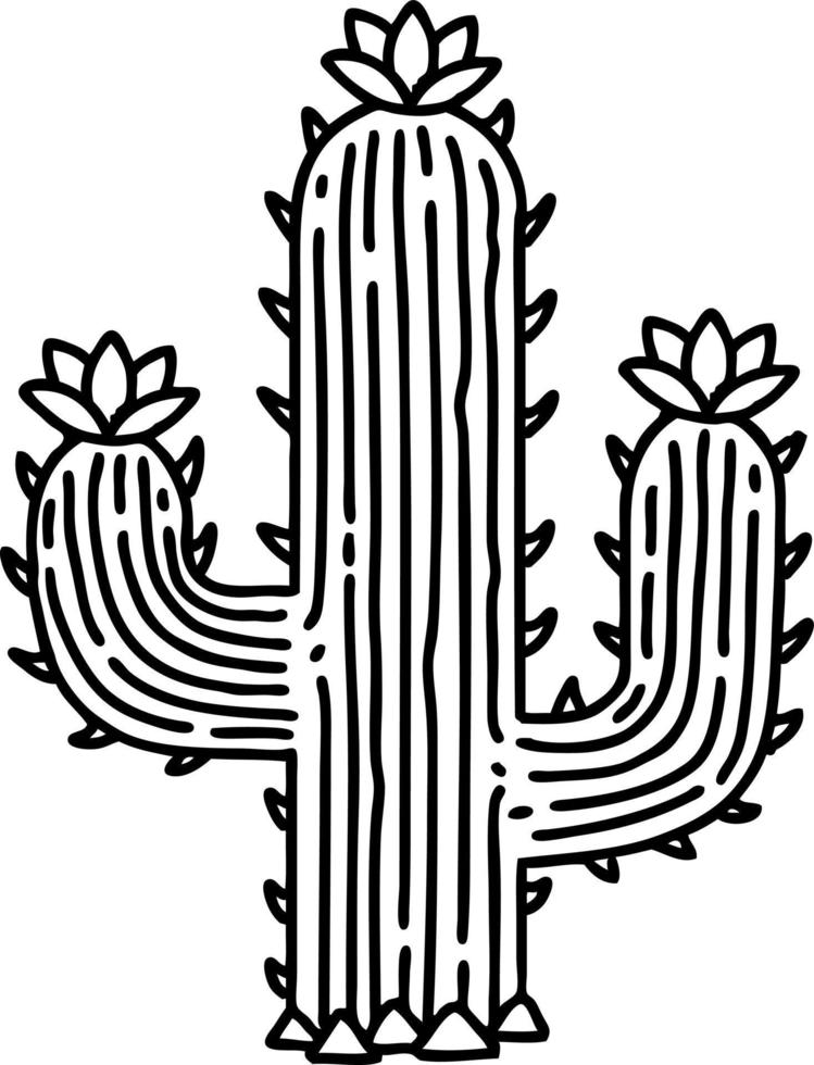 tatuaje en estilo de línea negra de un cactus vector