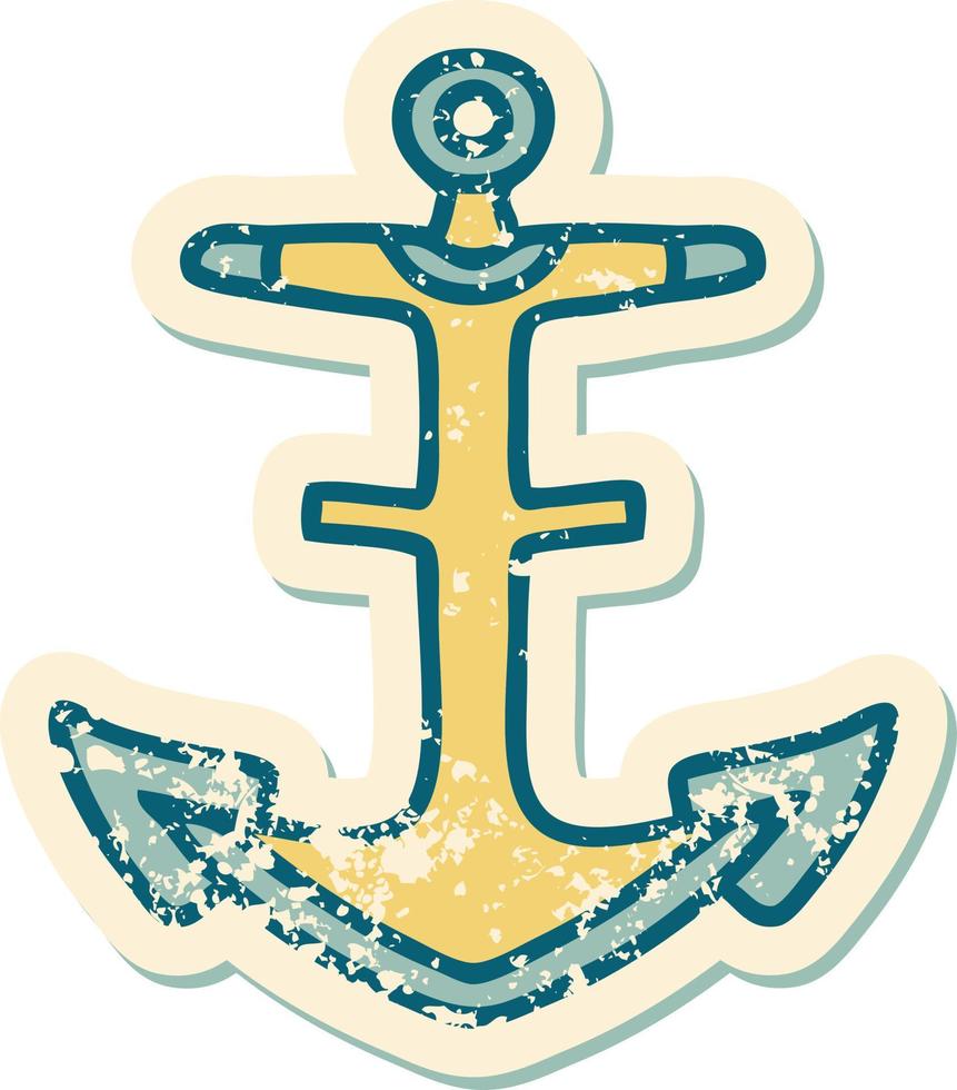 iconic distressed sticker tattoo style image of an anchor vector
