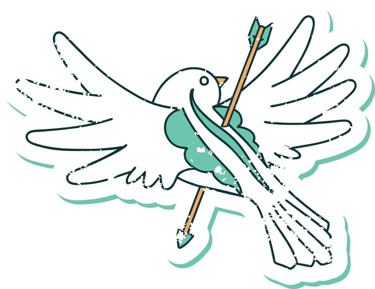 icónica imagen de estilo de tatuaje de pegatina angustiada de una paloma atravesada por una flecha vector