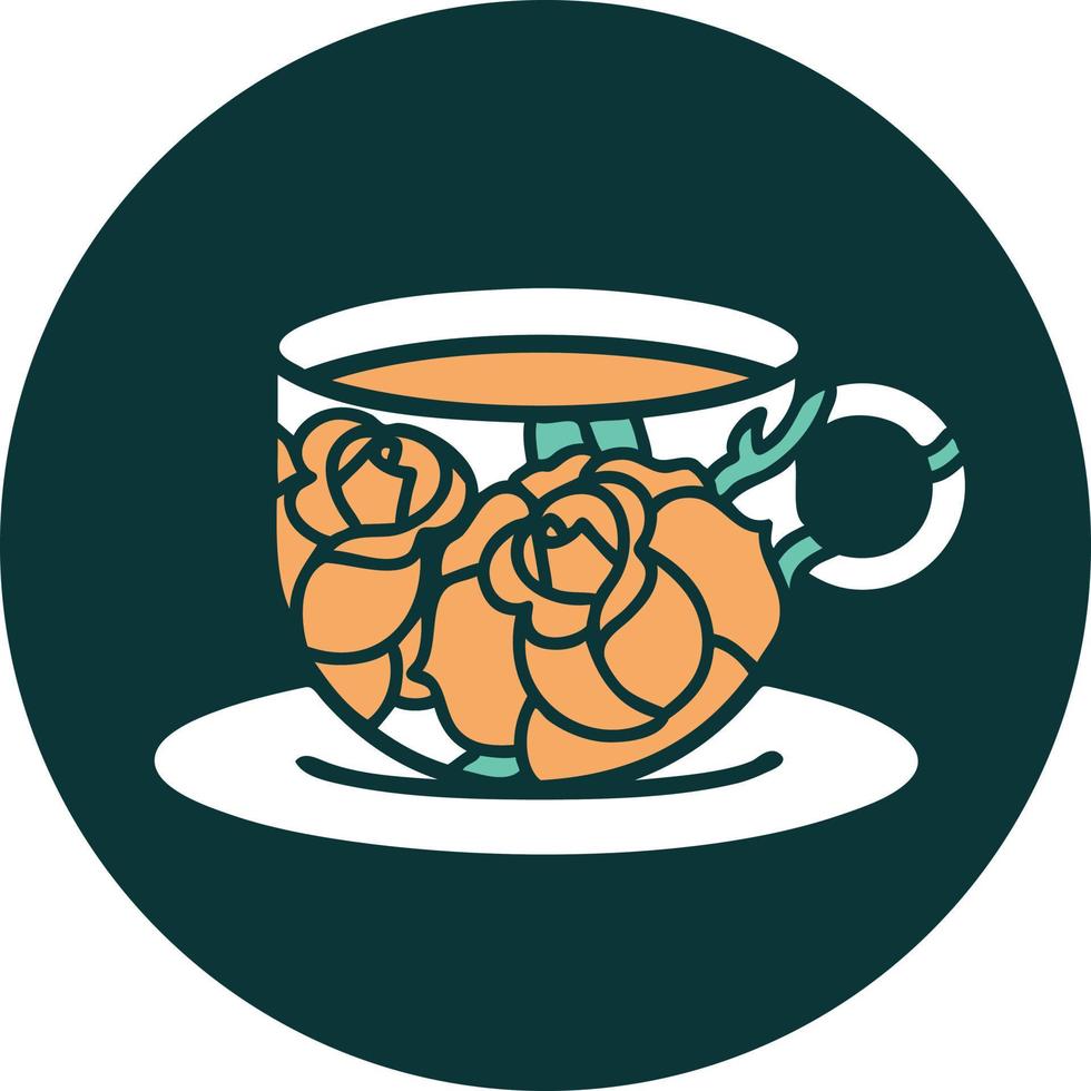 iconic tattoo style image of a cup and flowers vector