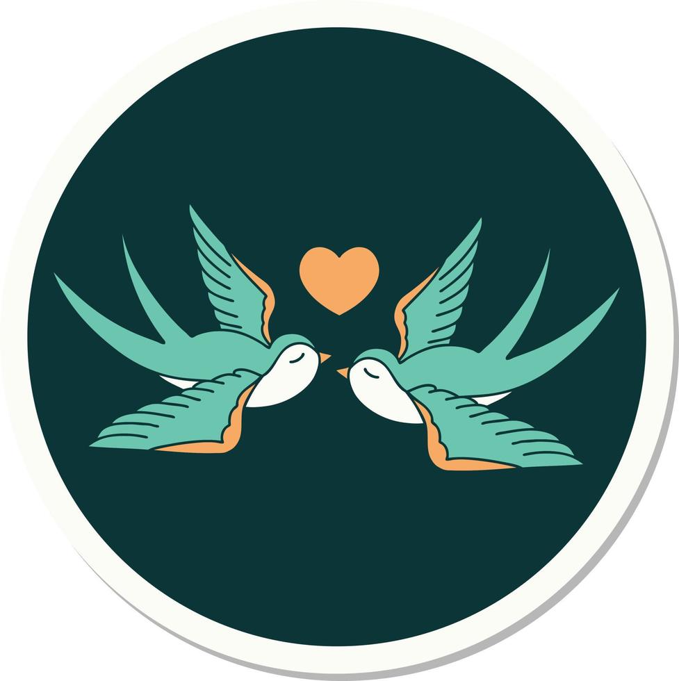 sticker of tattoo in traditional style of swallows and a heart vector