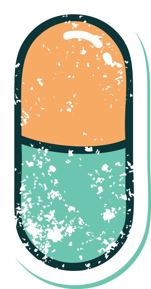 iconic distressed sticker tattoo style image of a pill vector