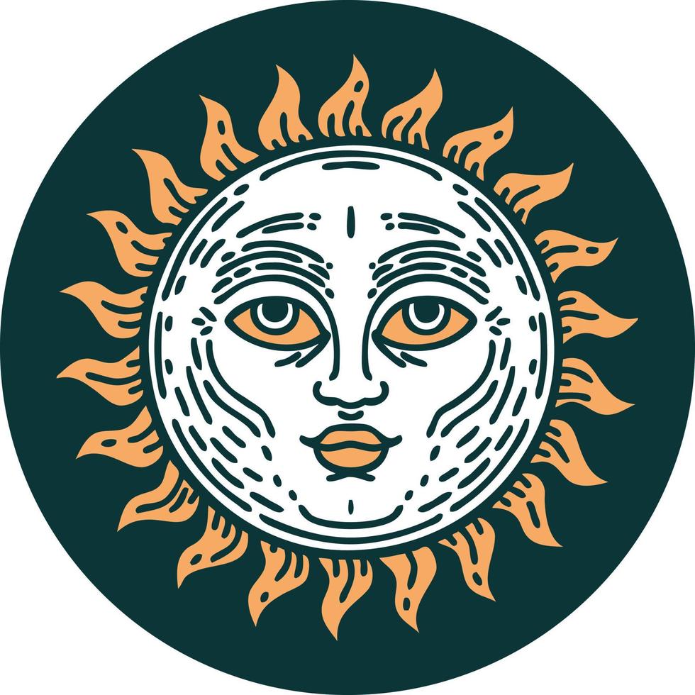 iconic tattoo style image of a sun with face vector