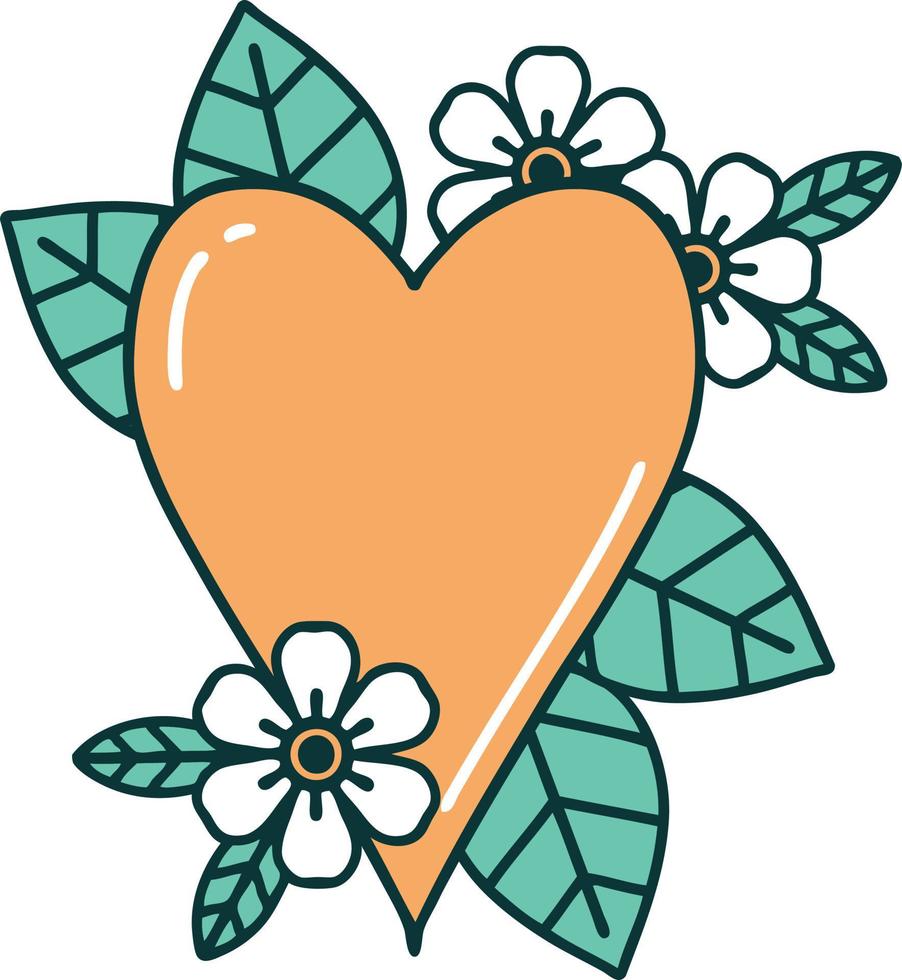 iconic tattoo style image of a botanical heart vector