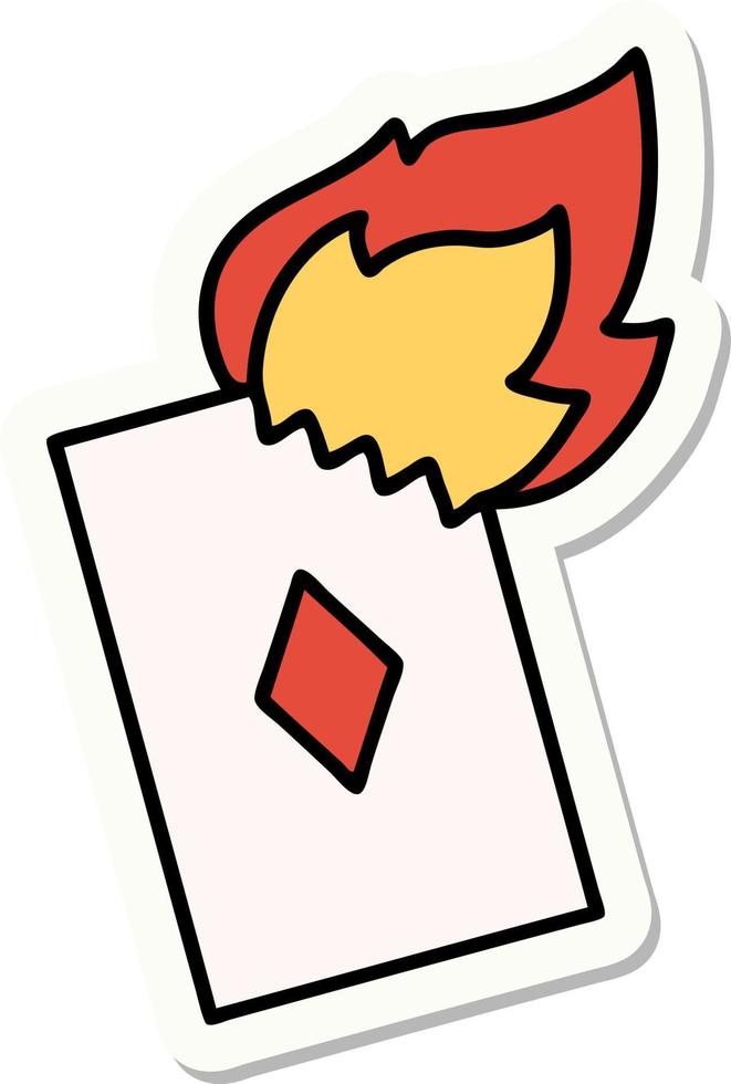 sticker of tattoo in traditional style of a flaming card vector