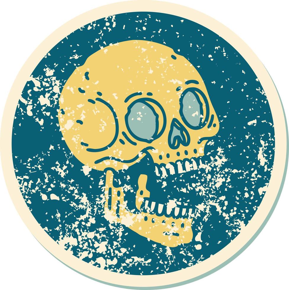 iconic distressed sticker tattoo style image of a skull vector