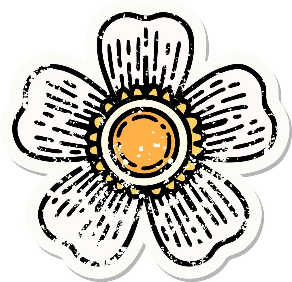 distressed sticker tattoo in traditional style of a flower vector