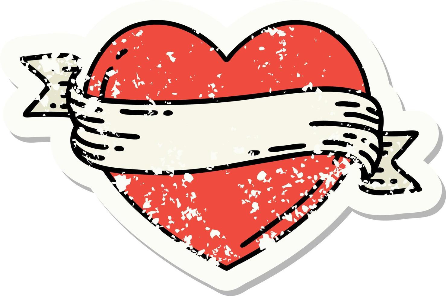 distressed sticker tattoo in traditional style of a heart and banner vector
