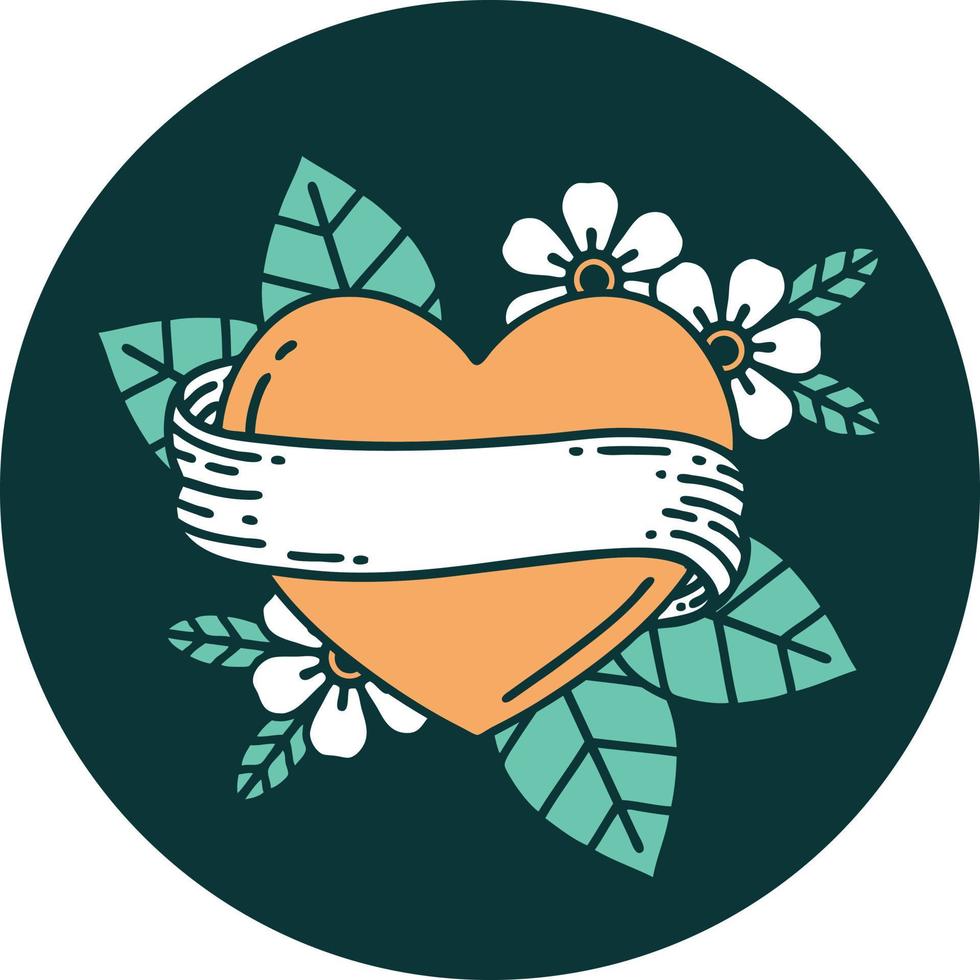 iconic tattoo style image of a heart and banner vector