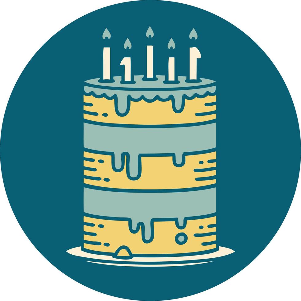 iconic tattoo style image of a birthday cake vector