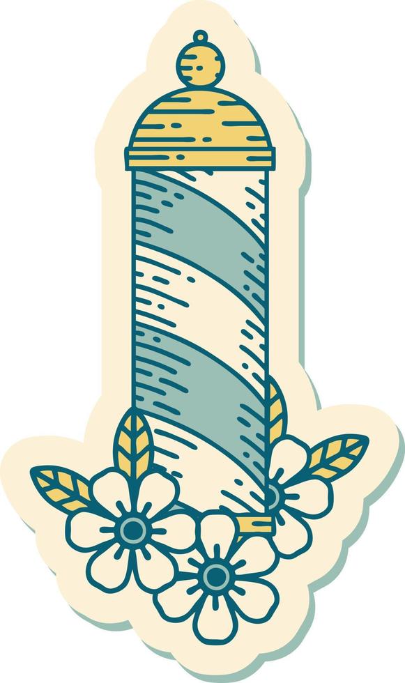 sticker of tattoo in traditional style of a barbers pole vector