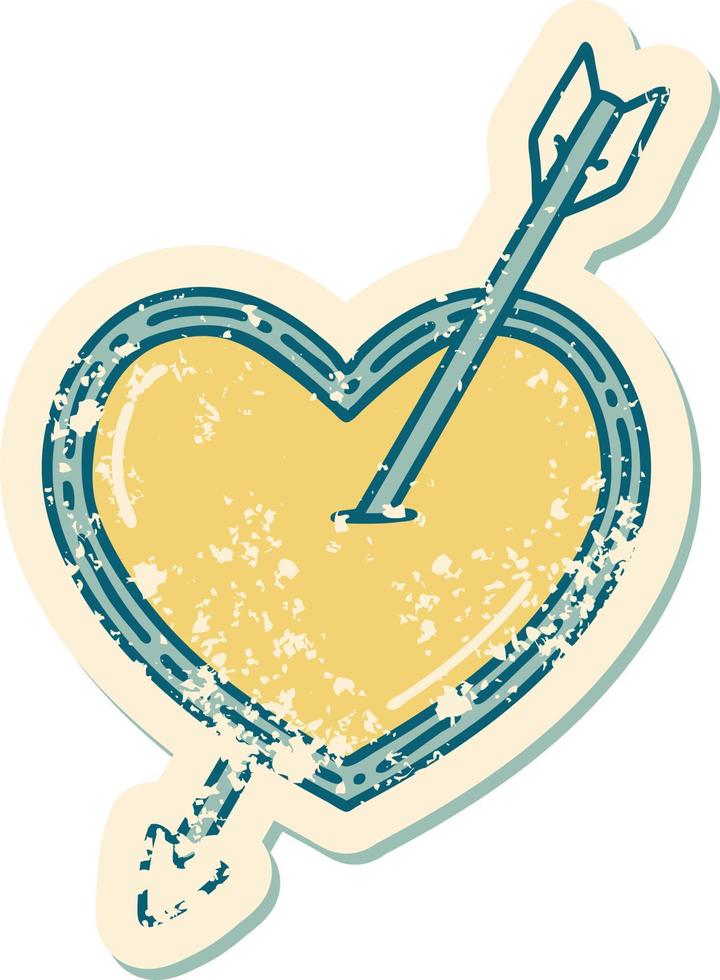 iconic distressed sticker tattoo style image of an arrow and heart vector