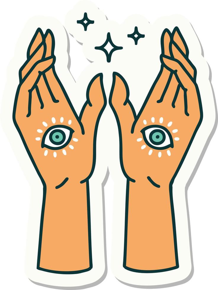 sticker of tattoo in traditional style of mystic hands vector