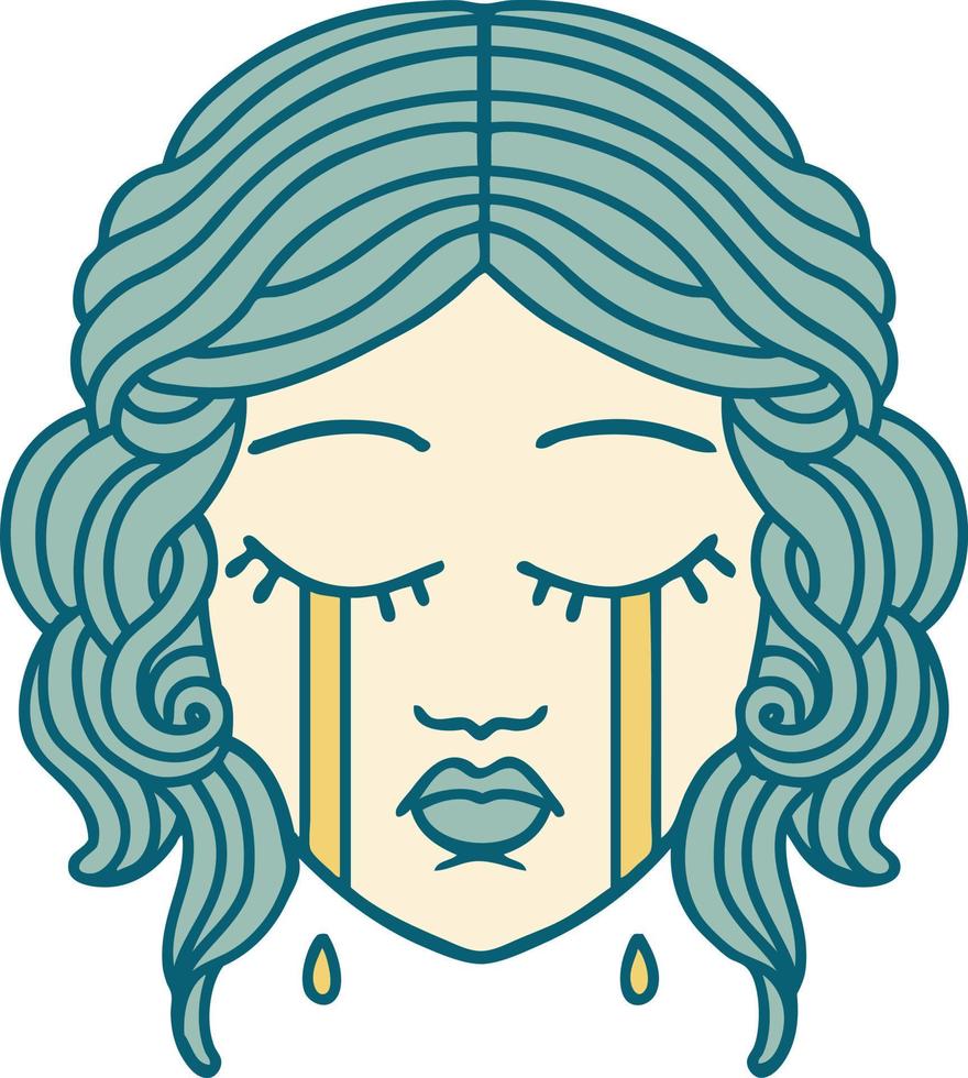 imagen icónica de estilo tatuaje de rostro femenino llorando vector