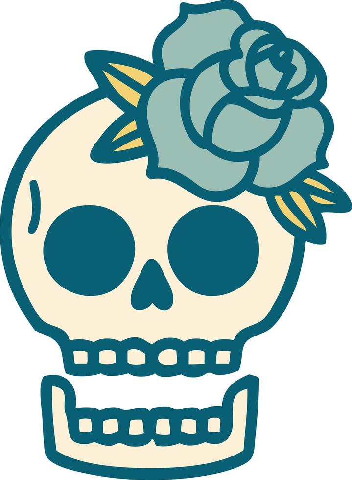 iconic tattoo style image of a skull and rose vector