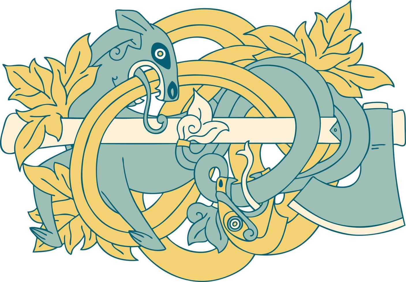 iconic tattoo style image of medieval carving vector