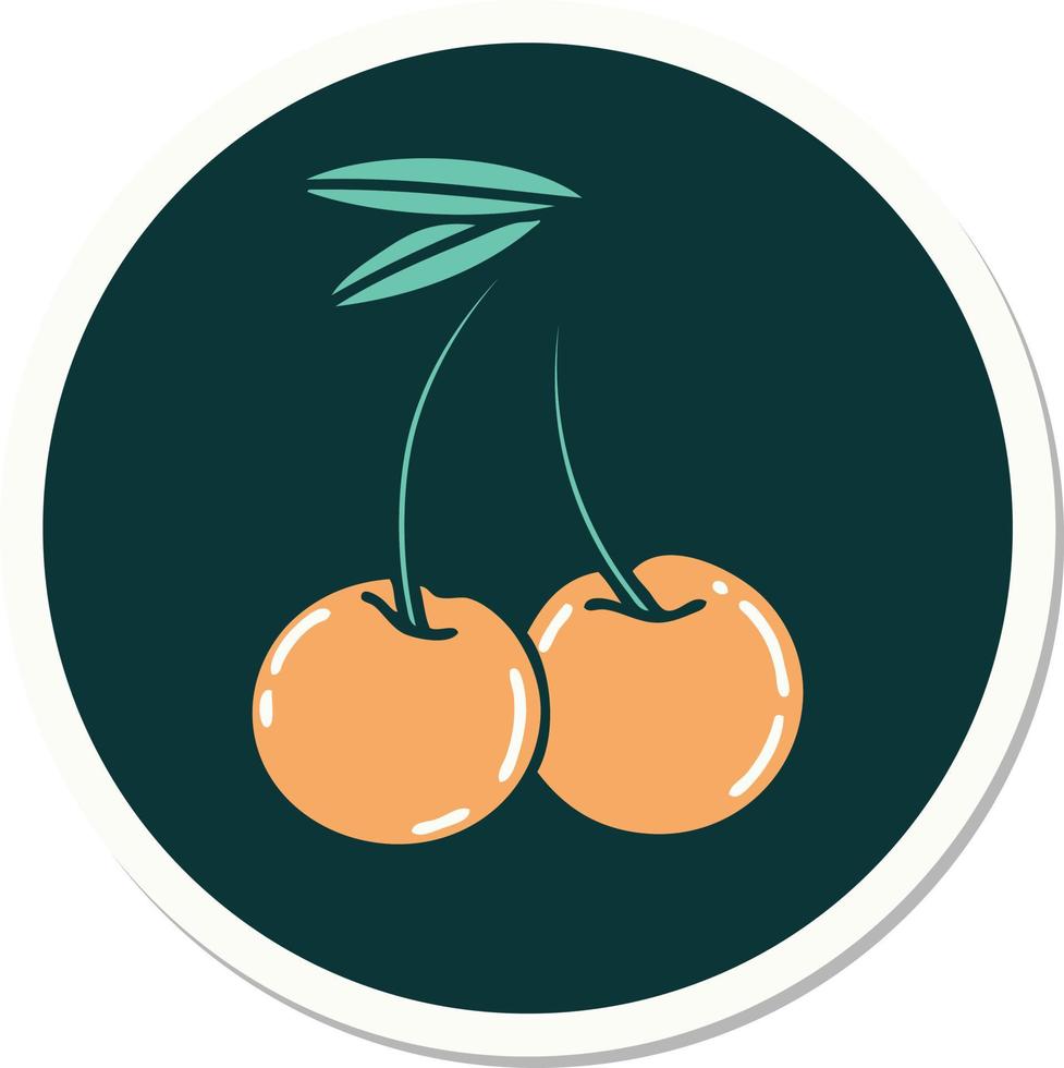 sticker of tattoo in traditional style of cherries vector