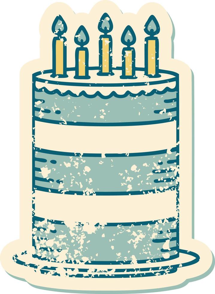 iconic distressed sticker tattoo style image of a birthday cake vector