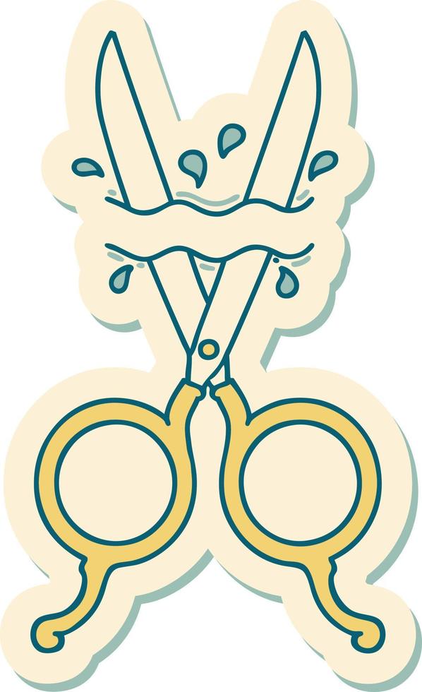 sticker of tattoo in traditional style of barber scissors vector