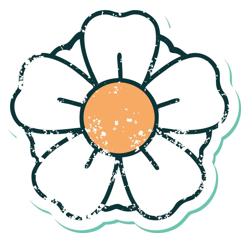 iconic distressed sticker tattoo style image of a flower vector