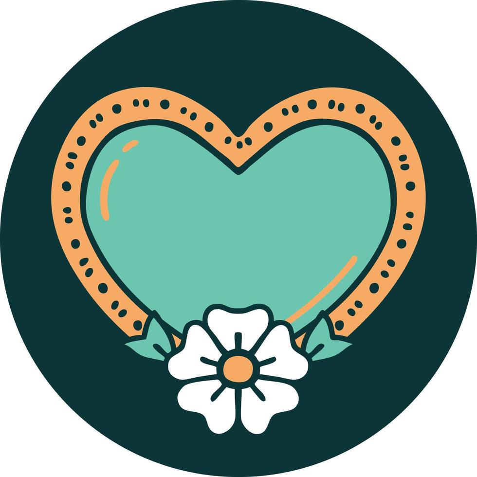 iconic tattoo style image of a heart and flower vector