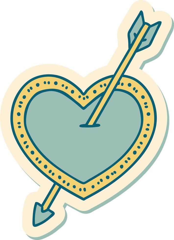 sticker of tattoo in traditional style of an arrow and heart vector