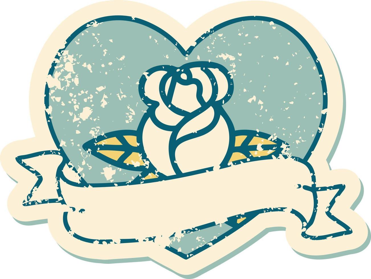 iconic distressed sticker tattoo style image of a heart rose and banner vector