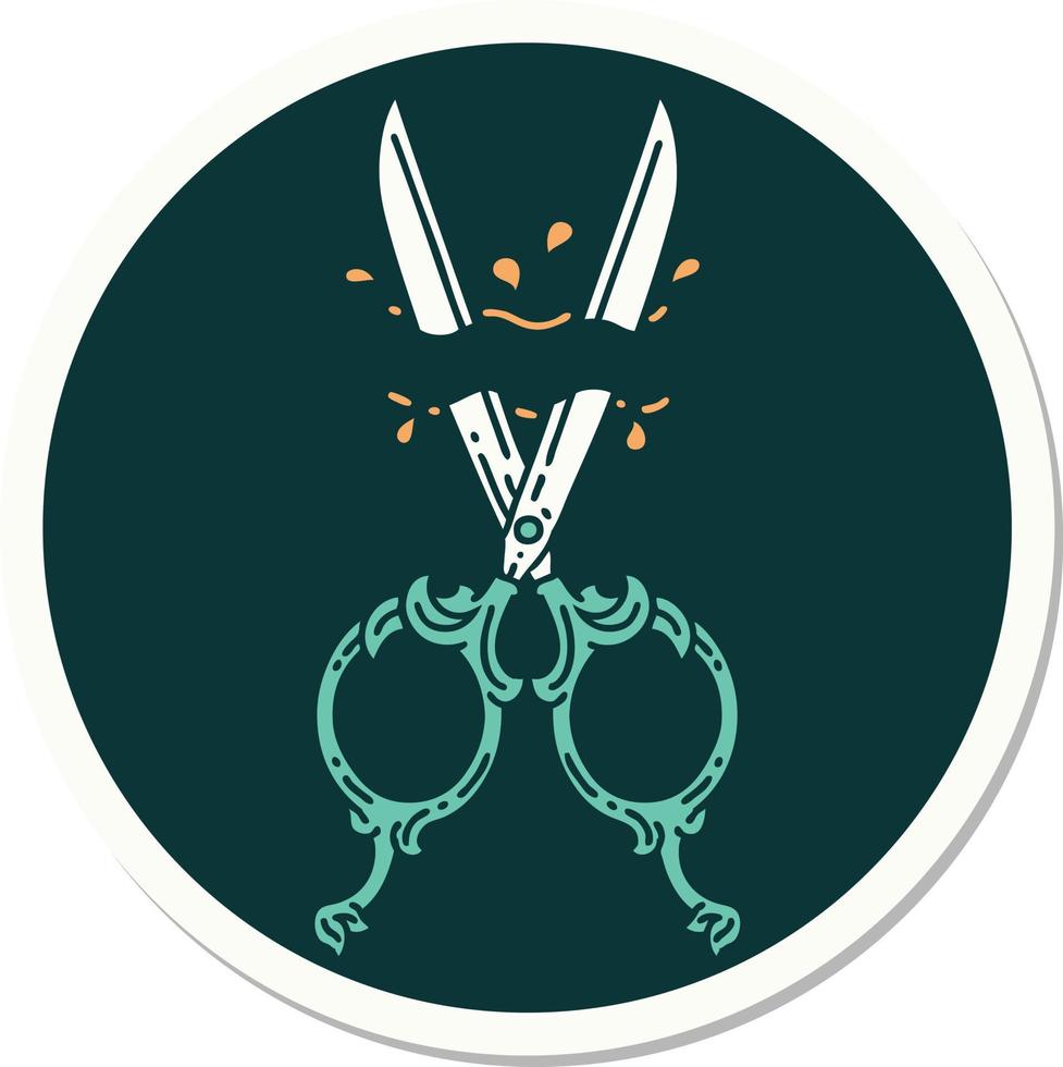 sticker of tattoo in traditional style of barber scissors vector