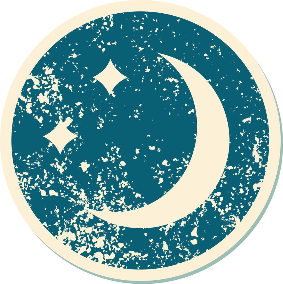 iconic distressed sticker tattoo style image of a moon and stars vector