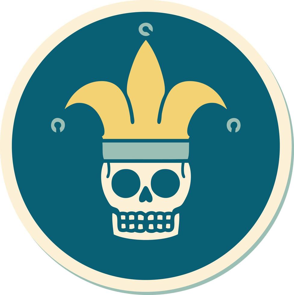 sticker of tattoo in traditional style of a skull jester vector