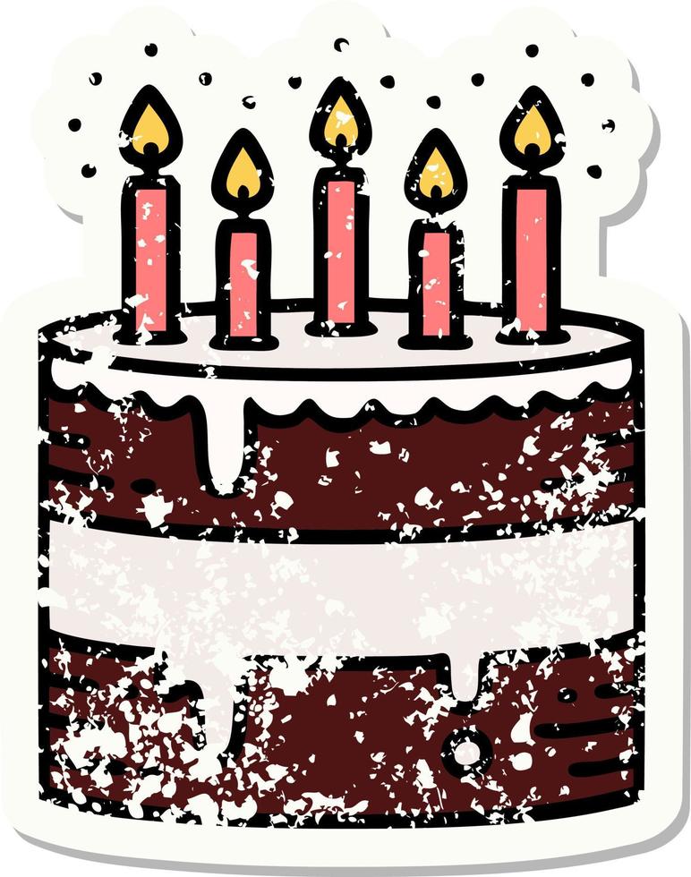 distressed sticker tattoo in traditional style of a birthday cake vector