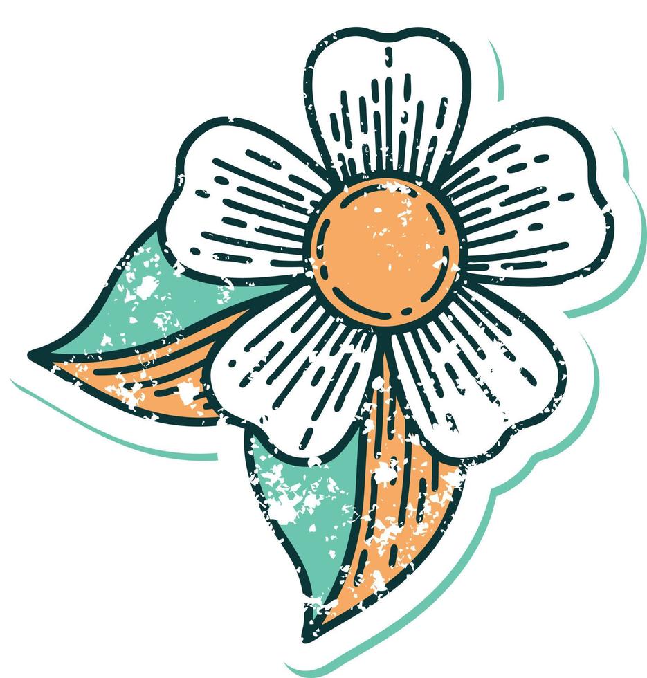 iconic distressed sticker tattoo style image of a flower vector